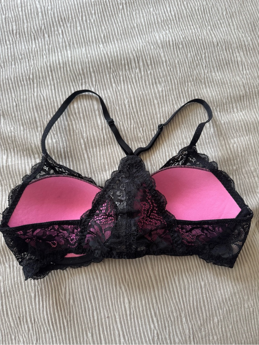 PINK Victoria's Secret Black Lace Racerback Push-Up Bra - Picture 3 of 5